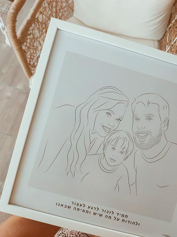 איורים אישיים המבוססים על תמונות משפחתיות בקווים עדינים