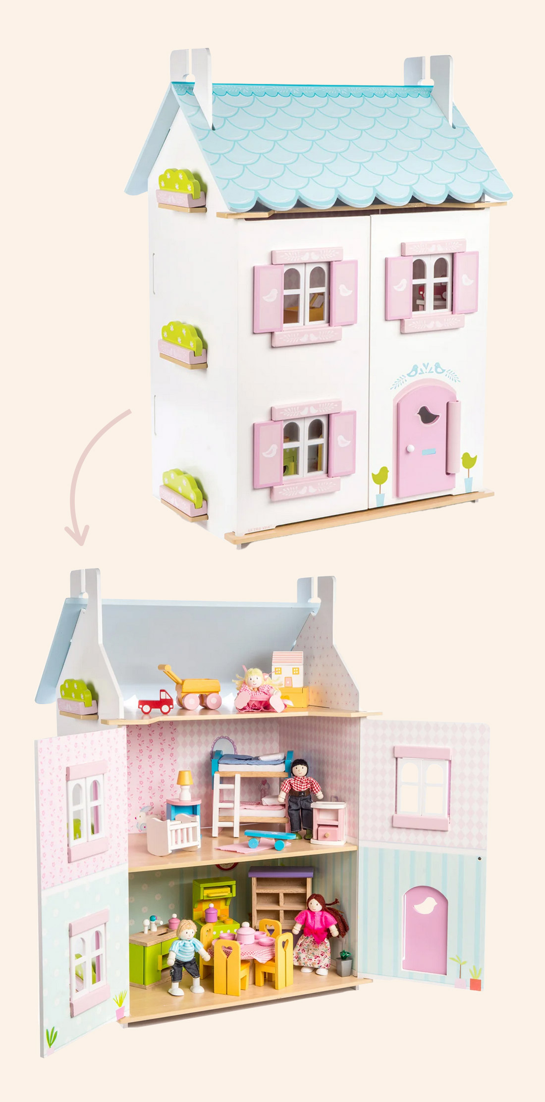 בית בובות מעץ לילדים וילדות מתנת יום הולדת מושלמת לגיל שנתיים שלוש ארבע