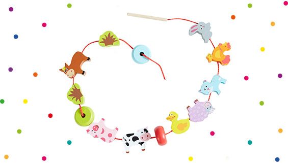 מתנות ליום הולדת: מה קונים לגיל שנה - משחק השחלה - שרשרת עם חרוזי חיות עץ
