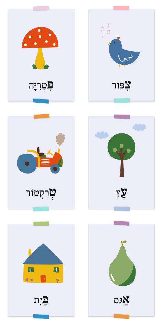 גלויות מילים להדפסה לחדר ילדים