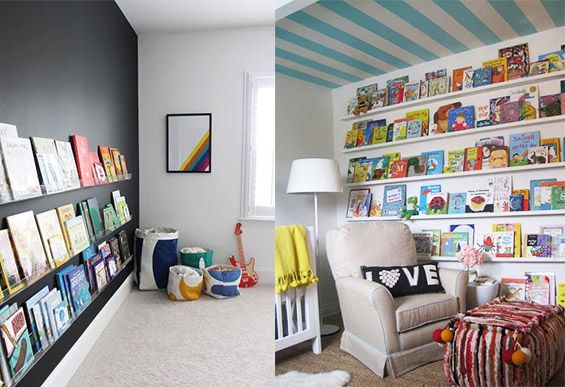 קיר גלריה של ספרים בחדר ילדים